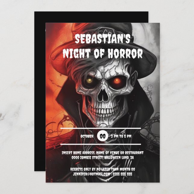 Halloween skeleton face spooky gothic monster invitation (Front/Back)