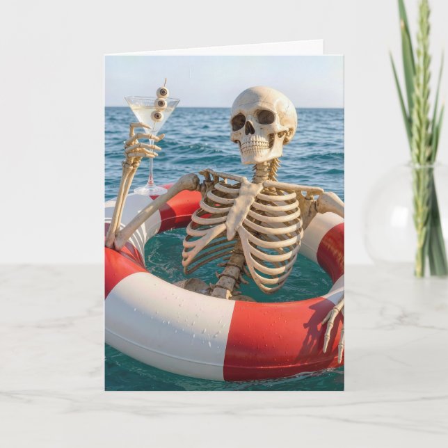 Halloween Skeleton Floating in a Lifebuoy  Card (Front)