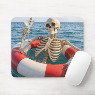 Halloween Skeleton Floating in a Lifebuoy  Mouse Pad