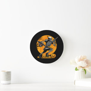 Halloween Skeleton Football Player Running Round Clock
