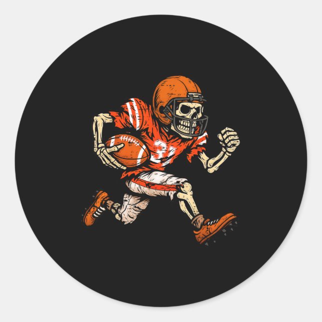 Halloween Skeleton Football Player Soky Season Men Classic Round Sticker (Front)
