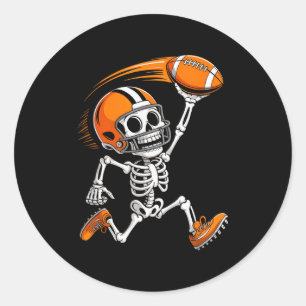 Halloween Skeleton Funny Football Shirt For Teens  Classic Round Sticker