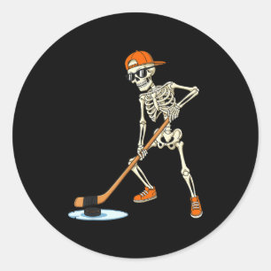 Halloween Skeleton Funny Hockey For Boys Teens Men Classic Round Sticker
