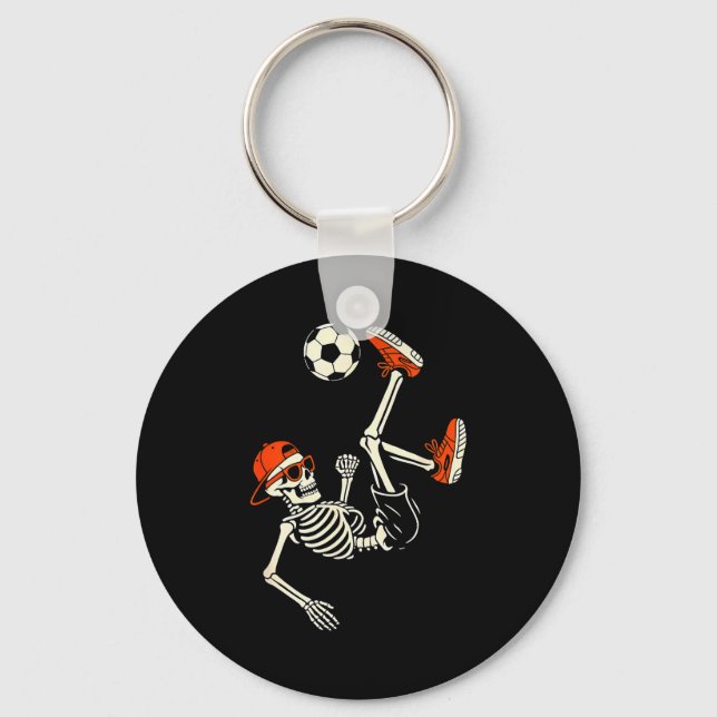 Halloween Skeleton Funny Soccer Shirt For Teens Bo Keychain (Front)