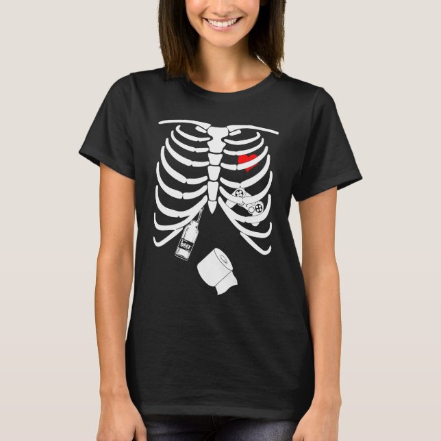 Halloween Skeleton Game handle Beer Toilet paper T-Shirt (Front)