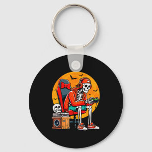 Halloween Skeleton Gamer Funny Video Gaming Hallow Keychain
