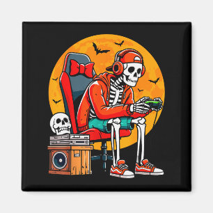 Halloween Skeleton Gamer Funny Video Gaming Hallow Magnet