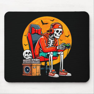 Halloween Skeleton Gamer Funny Video Gaming Hallow Mouse Pad