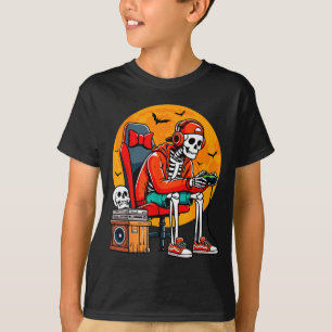 Halloween Skeleton Gamer Funny Video Gaming Hallow T-Shirt