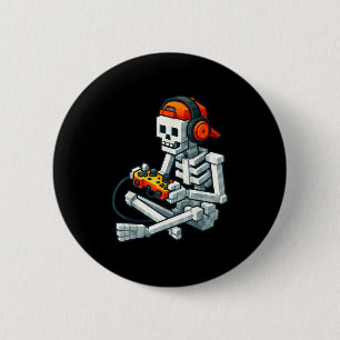 Halloween Skeleton Gamer Pixel Video Gaming Boys M 2 Inch Round Button