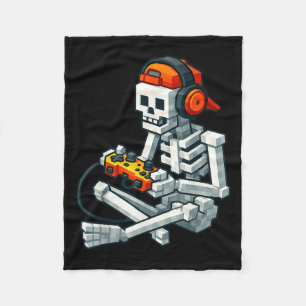 Halloween Skeleton Gamer Pixel Video Gaming Boys M Fleece Blanket
