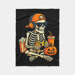 Halloween Skeleton Gamer Video Gaming Boys Men Kid Fleece Blanket