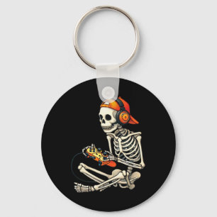 Halloween Skeleton Gamer Video Gaming Boys Men Kid Keychain