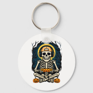 Halloween Skeleton Gamer Video Gaming Boys Men Kid Keychain