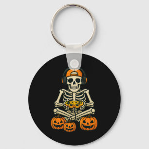 Halloween Skeleton Gamer Video Gaming Boys Men Kid Keychain