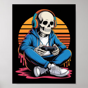 Halloween Skeleton Gamer Video Gaming Boys Men Kid Poster