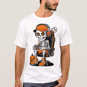 Halloween Skeleton Gamer Video Gaming Boys Men Kid T-Shirt