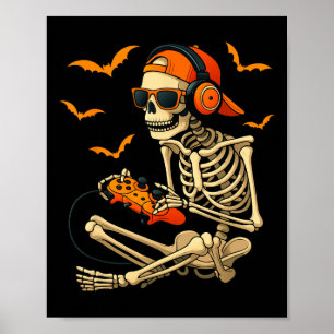 Halloween Skeleton Gamer Video Gaming Boys Men Poster