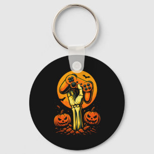 Halloween Skeleton Gamer Video Gaming Controller B Keychain