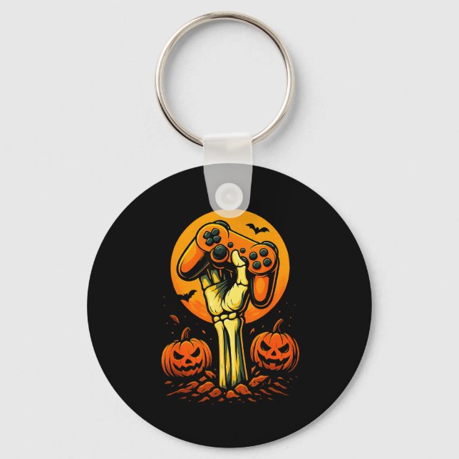 Halloween Skeleton Gamer Video Gaming Controller B Keychain (Front)