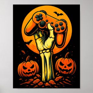 Halloween Skeleton Gamer Video Gaming Controller B Poster