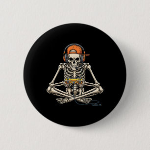 Halloween Skeleton Gamer Video Gaming Funny Gaming 2 Inch Round Button