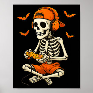 Halloween Skeleton Gamer Video Gaming Funny Gaming Poster