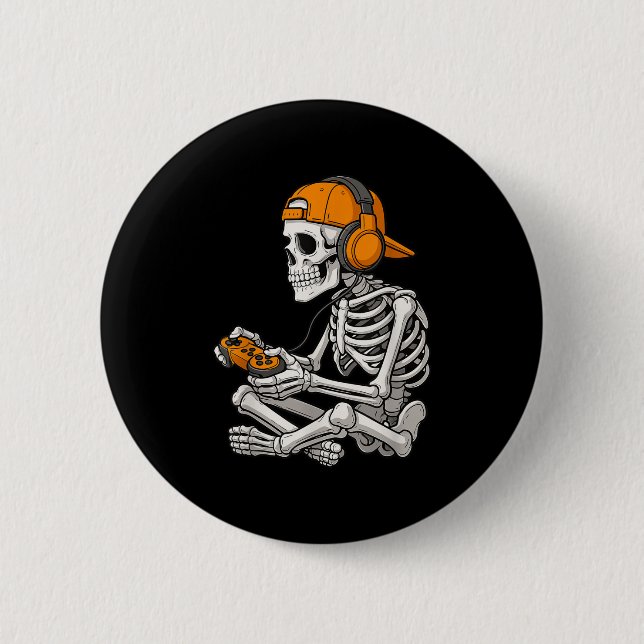 Halloween Skeleton Gamer Video Gaming Funny Skelet 2 Inch Round Button (Front)