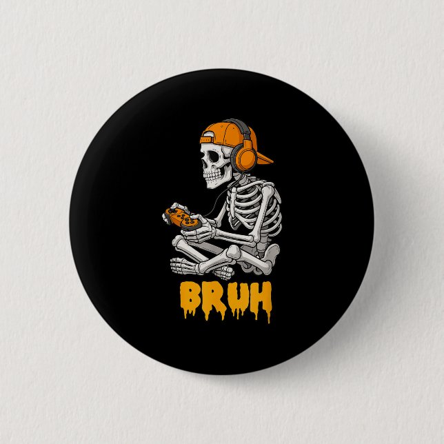 Halloween Skeleton Gamer Video Gaming Funny Skelet 2 Inch Round Button (Front)
