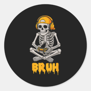 Halloween Skeleton Gamer Video Gaming Funny Skelet Classic Round Sticker