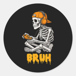 Halloween Skeleton Gamer Video Gaming Funny Skelet Classic Round Sticker