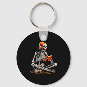Halloween Skeleton Gamer Video Gaming Funny Skelet Keychain