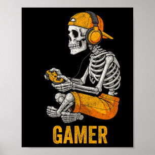Halloween Skeleton Gamer Video Gaming Funny Skelet Poster