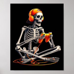 Halloween Skeleton Gamer Video Gaming Funny Skelet Poster
