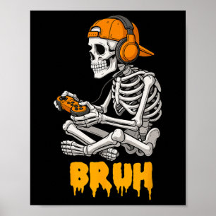 Halloween Skeleton Gamer Video Gaming Funny Skelet Poster