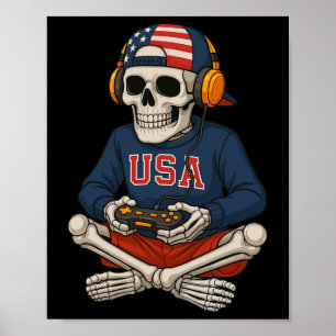 Halloween Skeleton Gamer Video Gaming Funny Skelet Poster