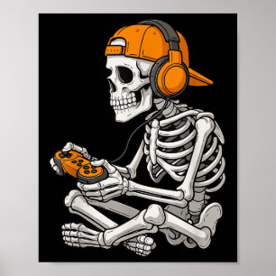 Halloween Skeleton Gamer Video Gaming Funny Skelet Poster