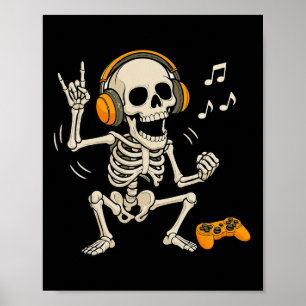 Halloween Skeleton Gamer Video Gaming Funny Skelet Poster