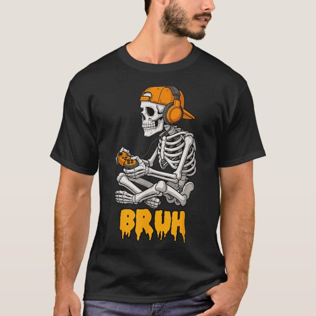 Halloween Skeleton Gamer Video Gaming Funny Skelet T-Shirt (Front)