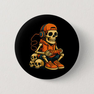 Halloween Skeleton Gamer Video Gaming Ghost Hallow 2 Inch Round Button
