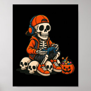 Halloween Skeleton Gamer Video Gaming Ghost Hallow Poster