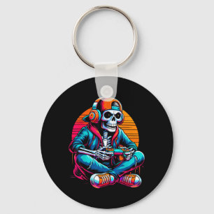Halloween Skeleton Gamer Video Gaming Keychain