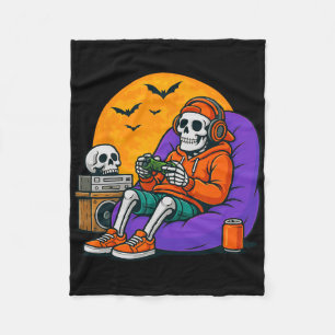 Halloween Skeleton Gamer Video Gaming Men Boys Kid Fleece Blanket