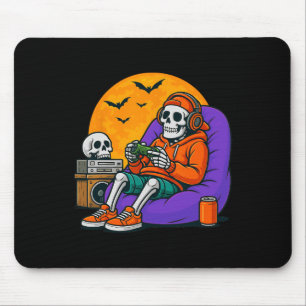 Halloween Skeleton Gamer Video Gaming Men Boys Kid Mouse Pad