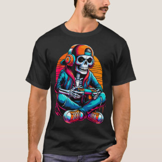 Halloween Skeleton Gamer Video Gaming T-Shirt