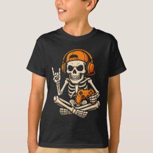 Halloween Skeleton Gamer Video Gaming Teenage Boy T-Shirt