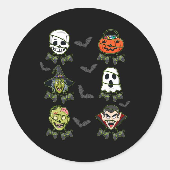 Halloween Skeleton Gaming Witch Vampire Zombie Boy Classic Round Sticker (Front)
