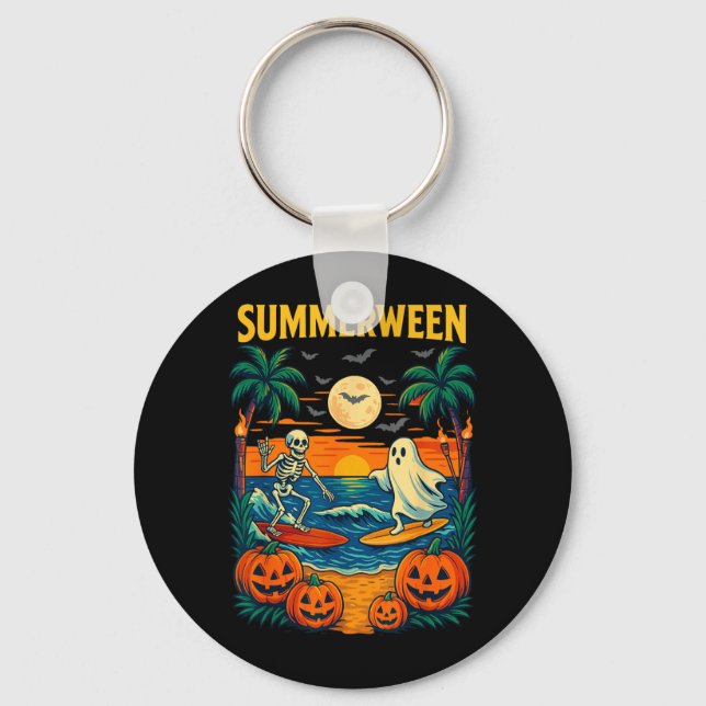 Halloween Skeleton Ghost Beach Costume Spooky Keychain (Front)