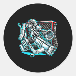 Halloween Skeleton Goalie Hockey  Classic Round Sticker