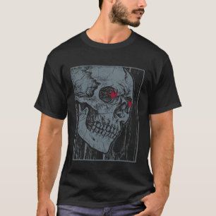 Halloween Skeleton Gothic Flaming Heart Eyes Skull T-Shirt